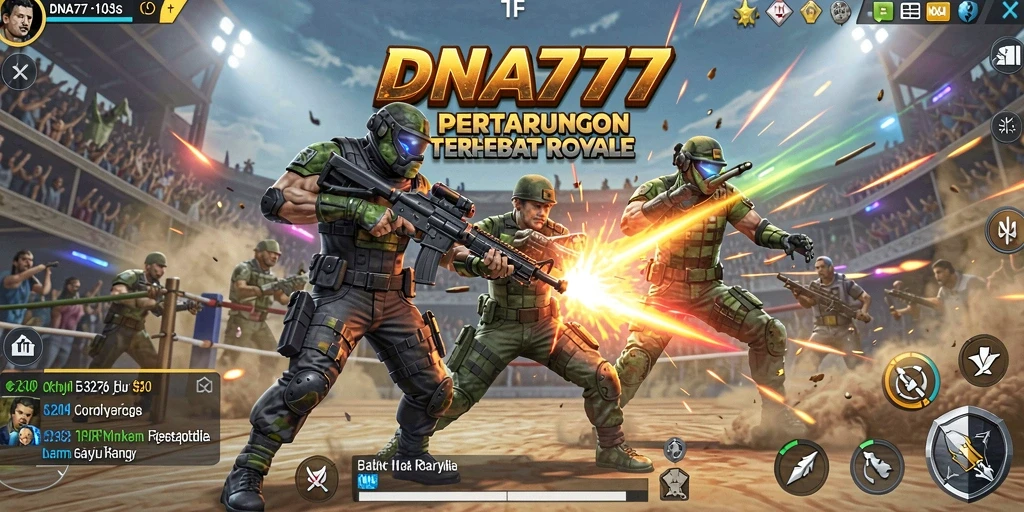 Tampilan mendebarkan dari gameplay DNA777 yang menunjukkan aksi Battle Royale.