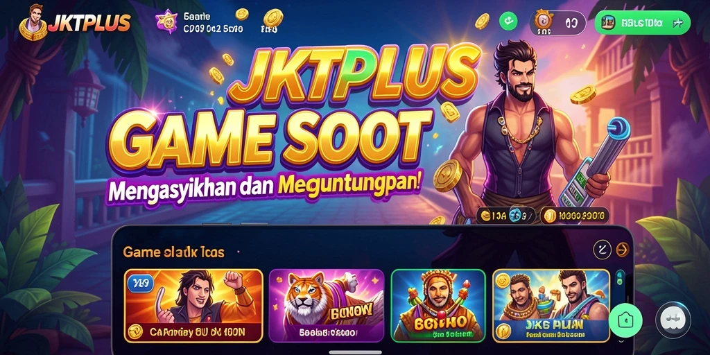 Tangkapan layar utama JKTPLUS menampilkan gameplay slot menyeruan.