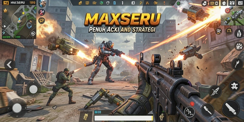 Screenshot gameplay MAXSERU menampilkan aksi pertempuran yang intens.
