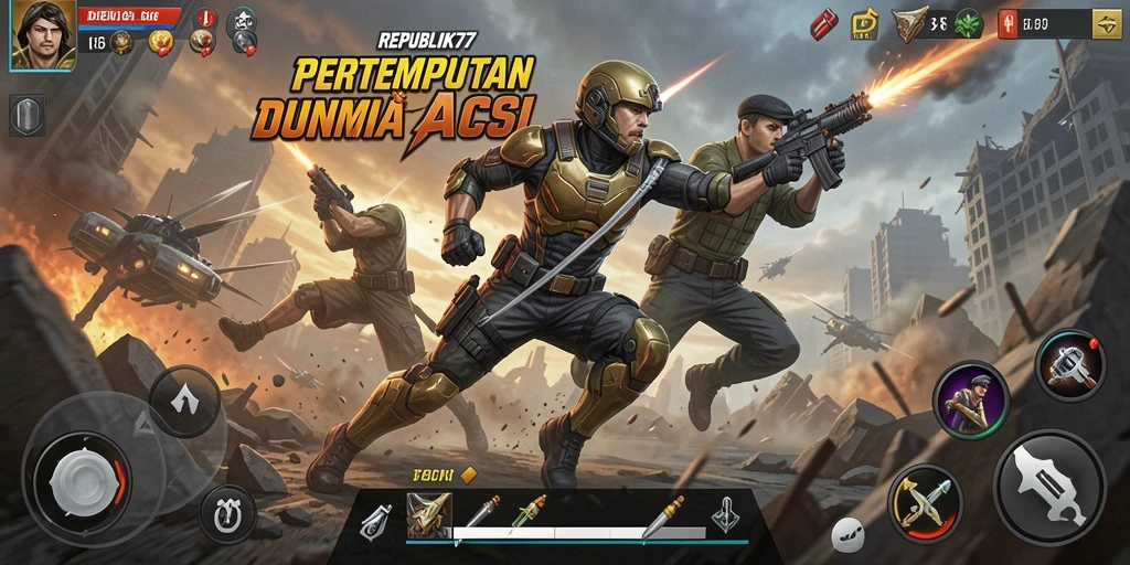 Tampilan mendebarkan dari gameplay <strong>REPUBLIK77</strong> dengan aksi pertempuran yang intens.