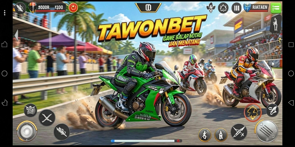 Screenshot gameplay menampilkan balapan motor yang mendebarkan.
